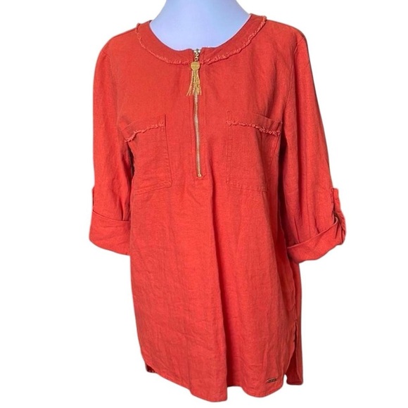Anne Klein orange Top with Gold Zipper - Picture 1 of 6
